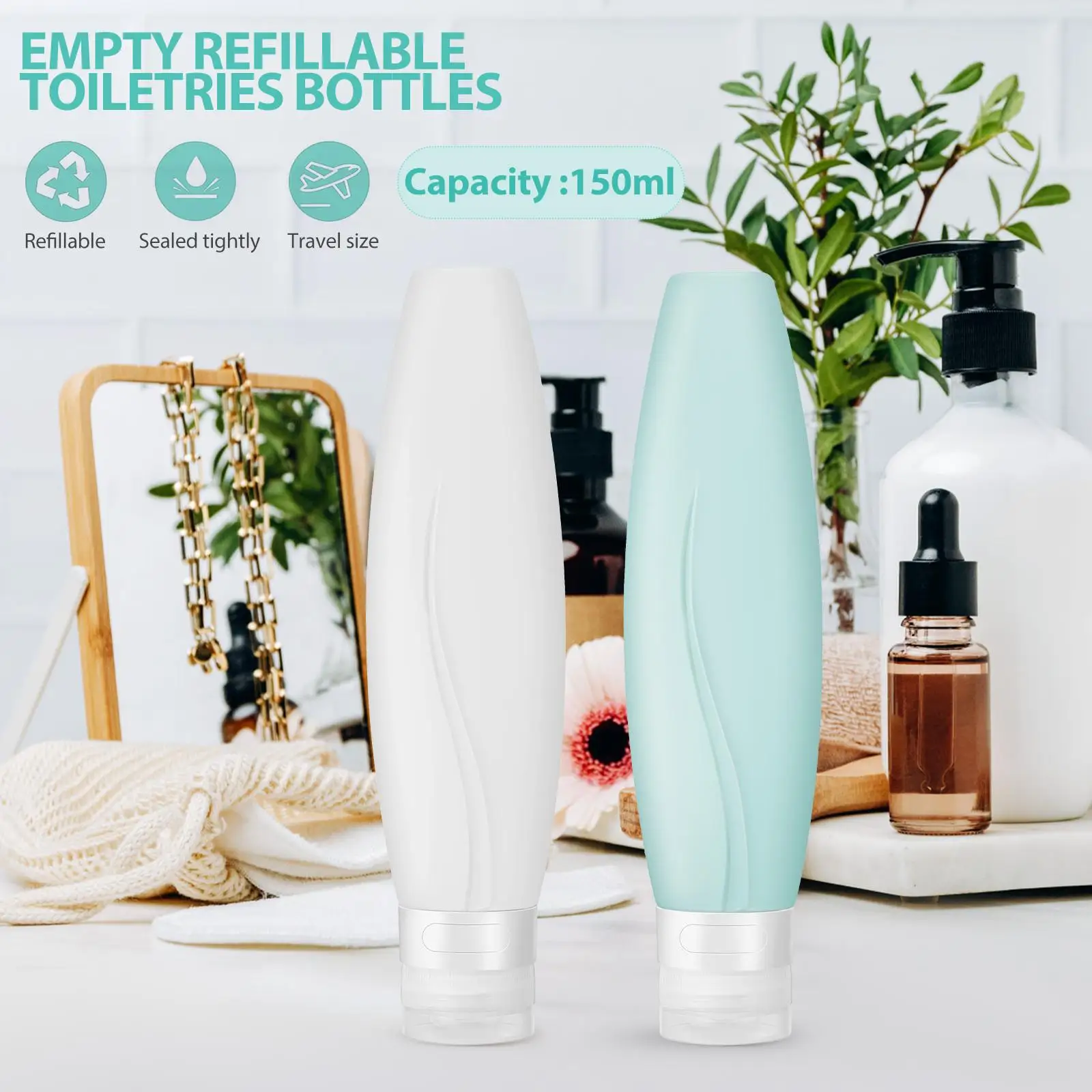2Pcs 150ml Silicone Travel Bottles Portable Toiletry Containers Mini Lotion Squeeze Empty Shower Bottles Safe Secure Lid
2Pcs 150ml Silicone Travel Bottles Portable Toiletry Containers Mini Lotion Squeeze Empty Shower Bottles Safe Secure Lid