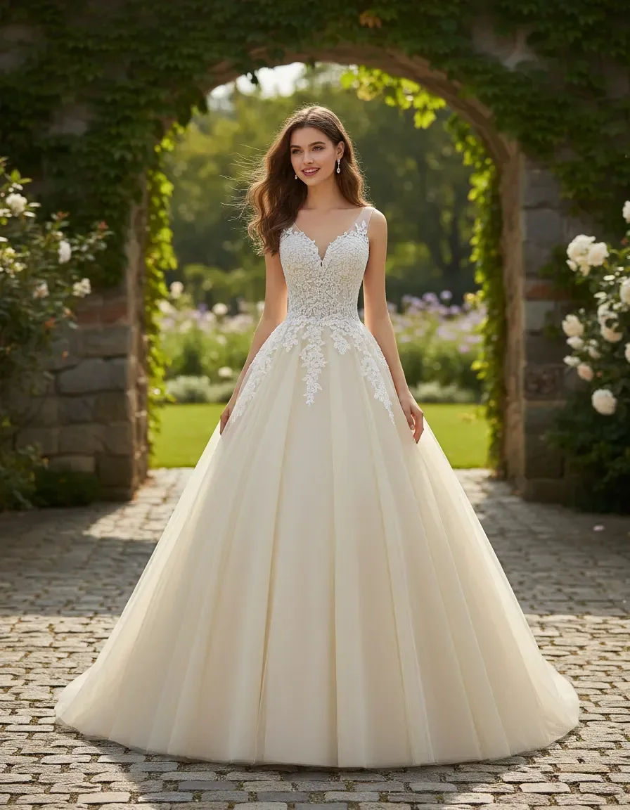 Elegant Tulle Ball Gown Wedding Dress with Lace Applique & Low Back for Bridal, Formal Events, Prom & Quinceanera
Elegant Tulle Ball Gown Wedding Dress with Lace Applique & Low Back for Bridal, Formal Events, Prom & Quinceanera