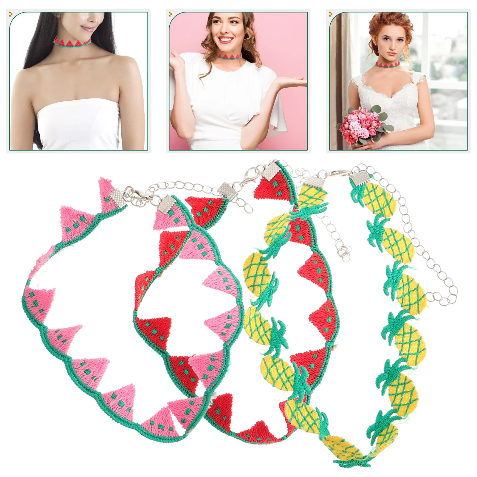 3Pcs Sweet Fruit Pendant Choker Necklace Summer Collar Clavicle Chain Watermelon Pineapple Cute Jewelry for Women Teens
3Pcs Sweet Fruit Pendant Choker Necklace Summer Collar Clavicle Chain Watermelon Pineapple Cute Jewelry for Women Teens