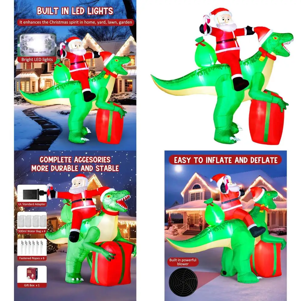 7.38ft Tall Inflatable Santa on Dino with LED Lights, Outdoor Christmas Decoration with Water Bags & Stakes, Perfect for Lawn &
7.38ft Tall Inflatable Santa on Dino with LED Lights, Outdoor Christmas Decoration with Water Bags & Stakes, Perfect for Lawn &