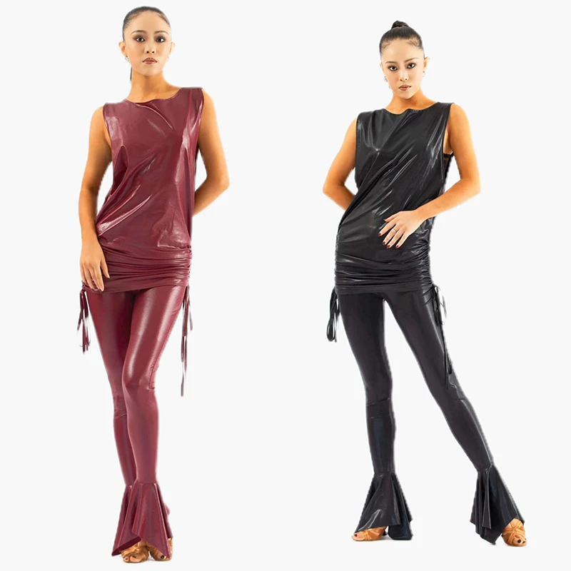 Women Latin Dance Clothes Loose Tops Black Burgundy Pants Cha Cha Rumba Ballroom Dance Practice Training Clothing Adult DNV19625
Women Latin Dance Clothes Loose Tops Black Burgundy Pants Cha Cha Rumba Ballroom Dance Practice Training Clothing Adult DNV19625