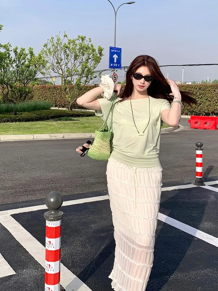 Loqianjin Women's Loose Fit Short Sleeve T-Shirt Green Casual Summer Fashion Shoulder Bared Korean Style Cloud Pattern Top
Loqianjin Women's Loose Fit Short Sleeve T-Shirt Green Casual Summer Fashion Shoulder Bared Korean Style Cloud Pattern Top