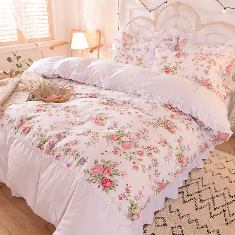 Bedding Set White Cotton Korean Style Fresh Garden Princess Lace Bed Spread Ruffles Pillowcase Duvet Cover Bed Set Queen Size
Bedding Set White Cotton Korean Style Fresh Garden Princess Lace Bed Spread Ruffles Pillowcase Duvet Cover Bed Set Queen Size