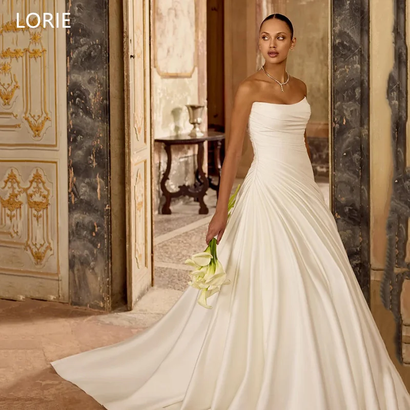 LORIE Satin A-Line Wedding Dresses Strapless Pleat Bride Prom Gown Sleeveless Draped Floor-Length Elegent Bridal Gown Customized
LORIE Satin A-Line Wedding Dresses Strapless Pleat Bride Prom Gown Sleeveless Draped Floor-Length Elegent Bridal Gown Customized