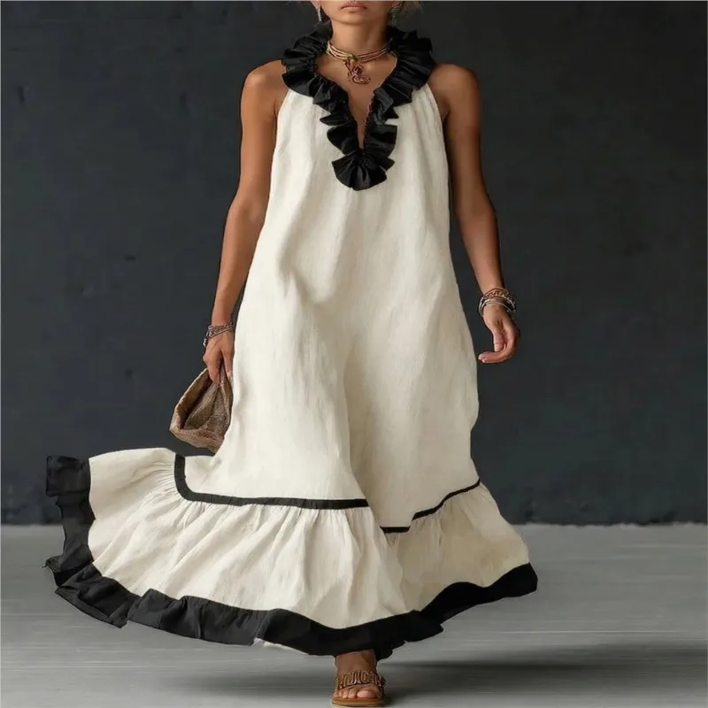 Fashion Patchwork Maxi Dress for Woman V Neck Stringy Selvedge Ruffle Flowy Long Dresses 2026 Summer Beach Vacation Sundress
Fashion Patchwork Maxi Dress for Woman V Neck Stringy Selvedge Ruffle Flowy Long Dresses 2026 Summer Beach Vacation Sundress