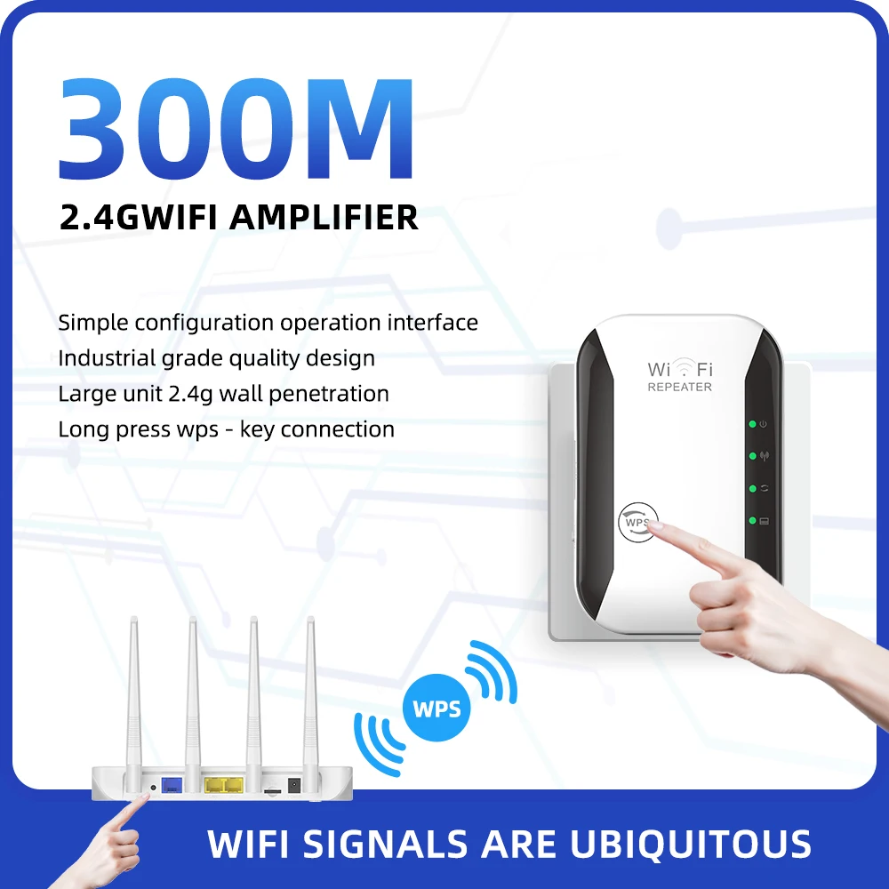 PIX-LINK WR31 N300 WiFi Repeater 300Mbps Wireless Router Signal Booster 2.4G Range Extender With WPS Easy Setup Wall Penetration