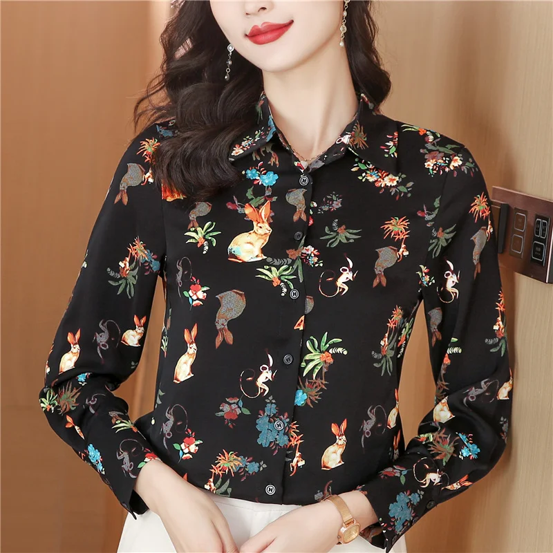 Spring Women Silk Floral Black Long Sleeve Satin Shirts 2026 Korean Elegant Casual Blouses Fashion Bodycon Office Lady Shirts
Spring Women Silk Floral Black Long Sleeve Satin Shirts 2026 Korean Elegant Casual Blouses Fashion Bodycon Office Lady Shirts