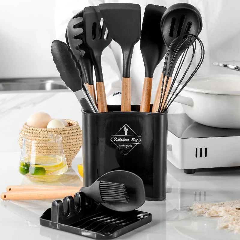 13Pcs Silicone Kitchen Utensils With Storage Wooden Handle Bucket High Temperature Resistant And Non Stick Pot Spatula Spoon 
13Pcs Silicone Kitchen Utensils With Storage Wooden Handle Bucket High Temperature Resistant And Non Stick Pot Spatula Spoon