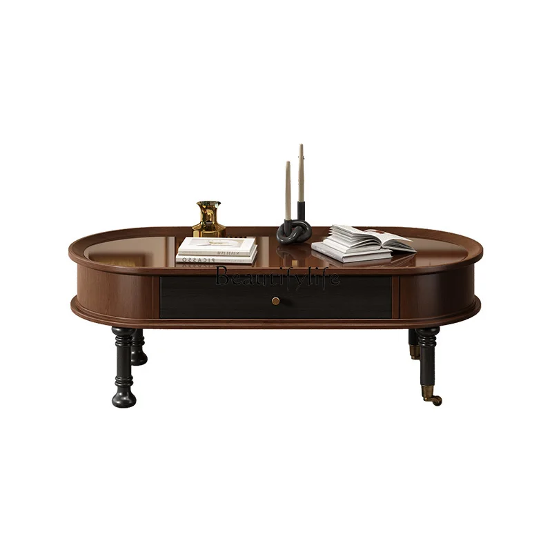 French retro solid wood coffee table living room glass mobile American tea table
French retro solid wood coffee table living room glass mobile American tea table