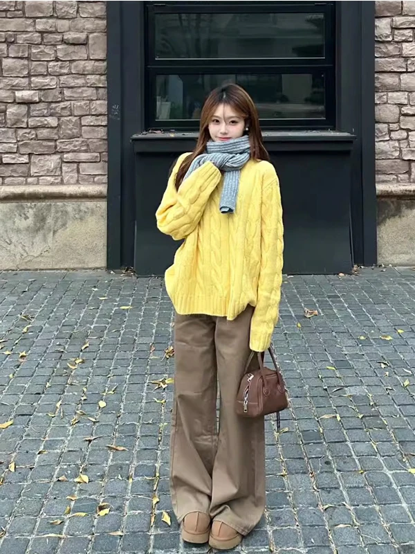 Yellow Twisted Knit Sweater Thickened Loose Women's Winter Top Soft Cozy Casual Style round Neck Long Sleeve Autumn Winterwear
Yellow Twisted Knit Sweater Thickened Loose Women's Winter Top Soft Cozy Casual Style round Neck Long Sleeve Autumn Winterwear