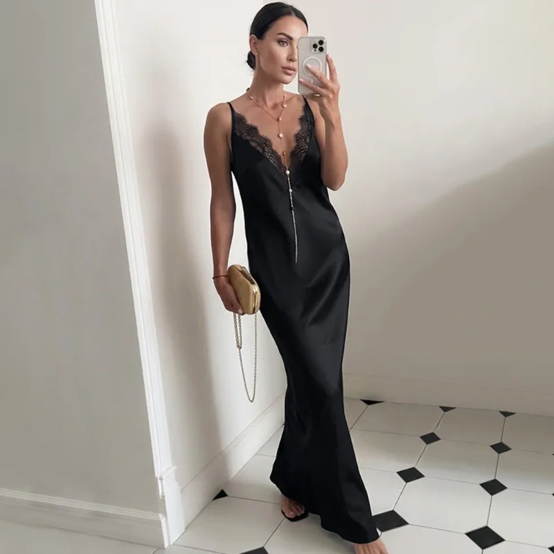 Tuularose Women's Black Evening Dress Fashion Satin Lace Patchwork Backless Dress Sexy Elegant Luxury Party Summer Women's Dress
Tuularose Women's Black Evening Dress Fashion Satin Lace Patchwork Backless Dress Sexy Elegant Luxury Party Summer Women's Dress