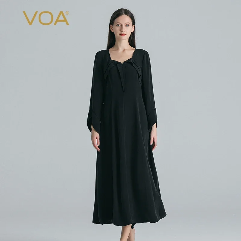 VOA Night Black 30 Momme Heavyweight Sand Washed Silk Sweetheart Neck Dresses Women Long Sleeve Backless Elegant Dress AE1788
VOA Night Black 30 Momme Heavyweight Sand Washed Silk Sweetheart Neck Dresses Women Long Sleeve Backless Elegant Dress AE1788