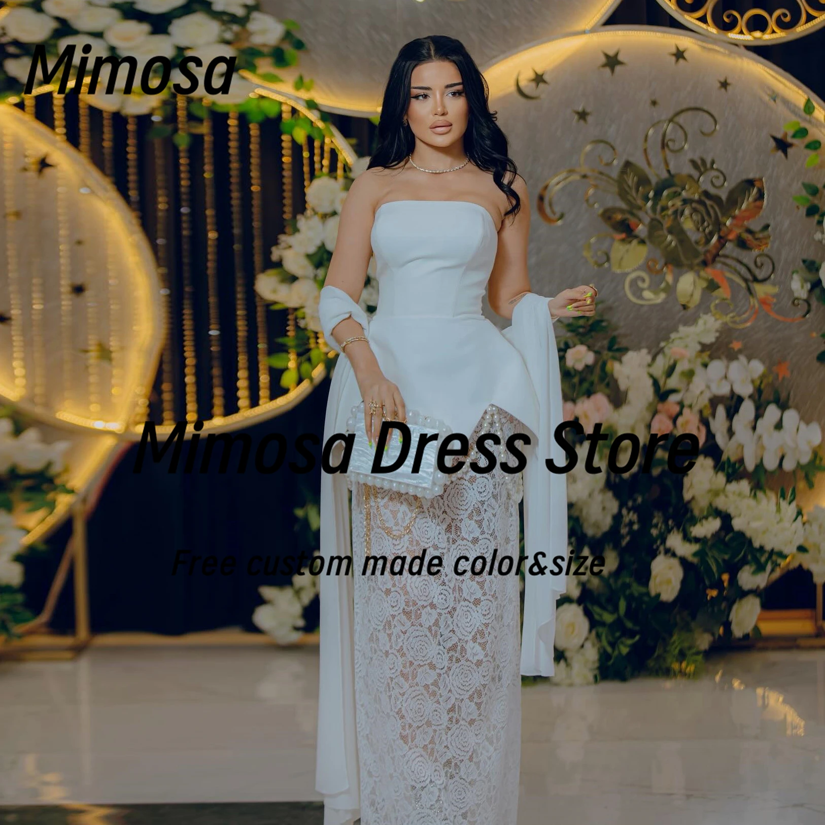 Mimosa 2025 Bride Wear Special Occasion Dress Strapless Beading Prom Dresses with Shawl Long Lace Evening Party Gowns Customized
Mimosa 2025 Bride Wear Special Occasion Dress Strapless Beading Prom Dresses with Shawl Long Lace Evening Party Gowns Customized