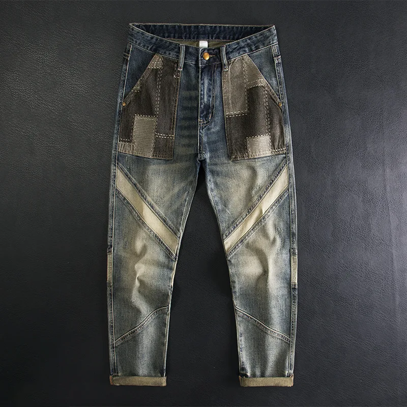 Retro jeans men's trendy brand street fashion splicing design slim fit small straight leg long pants
Retro jeans men's trendy brand street fashion splicing design slim fit small straight leg long pants