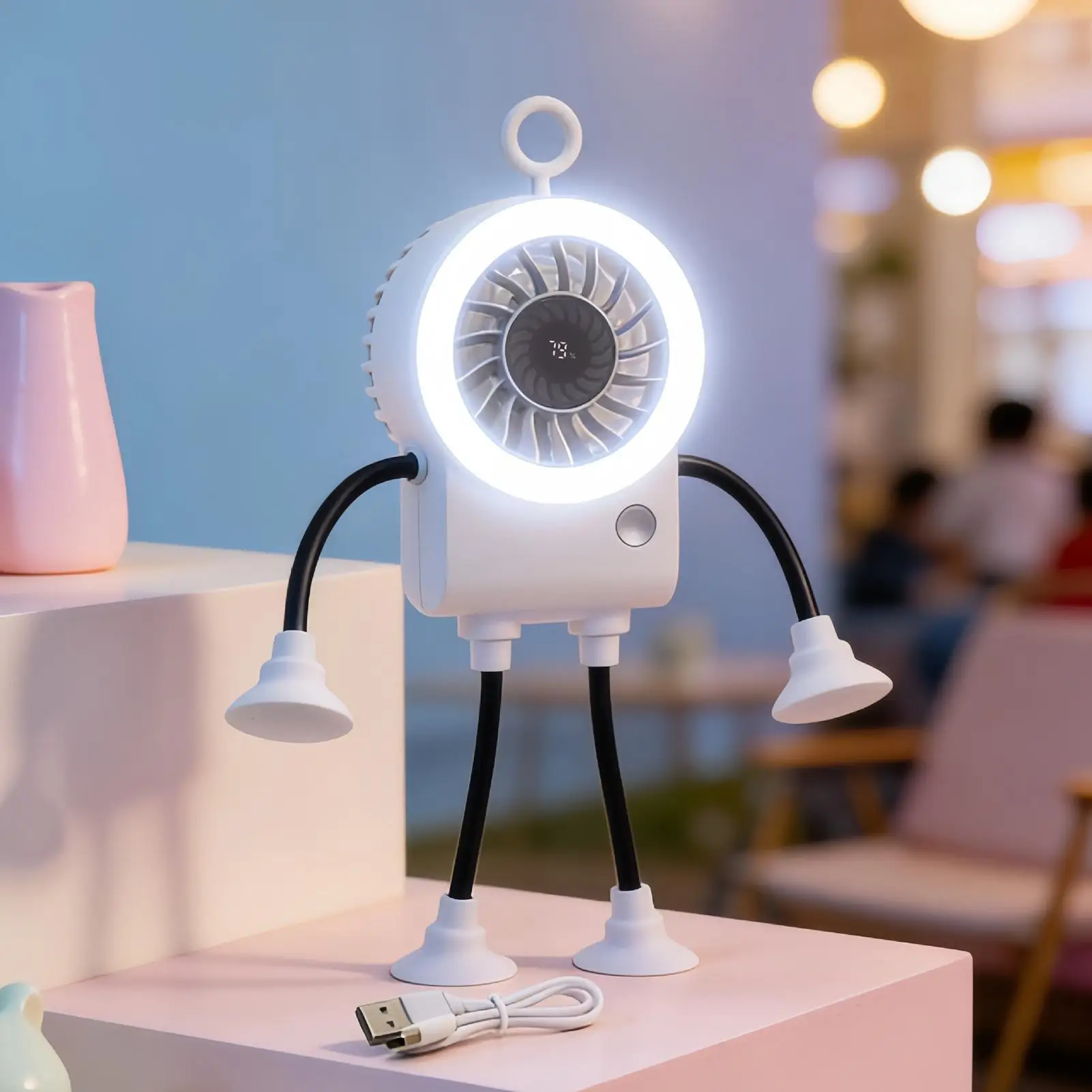 Small Fan For Desk Rechargeable Robot Shape Personal Cooler With LED Light Portable Fan With Suction Cups For Home Kitchen
Small Fan For Desk Rechargeable Robot Shape Personal Cooler With LED Light Portable Fan With Suction Cups For Home Kitchen