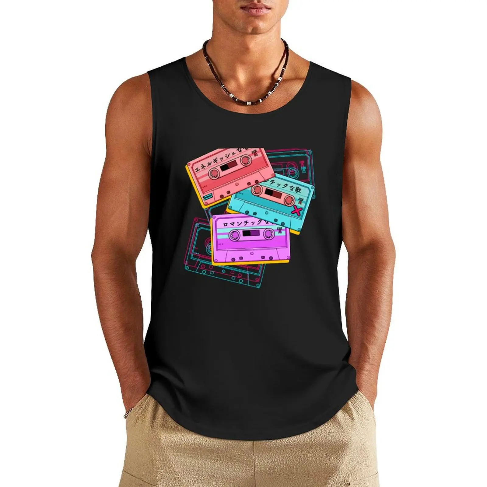 Japanese Version: The cute set of retro mixtapes (80s, 90s style) on the black background Tank Top Men's clothing
Japanese Version: The cute set of retro mixtapes (80s, 90s style) on the black background Tank Top Men's clothing