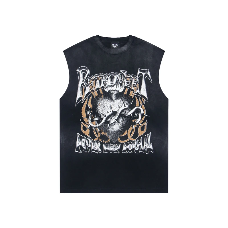 Sleeveless Vest Retrovert Heart Thorn Stripes Flame Spray Dyeing Graphic Tank Tops Men Women Summer Washed Short Sleeve T Shirt
Sleeveless Vest Retrovert Heart Thorn Stripes Flame Spray Dyeing Graphic Tank Tops Men Women Summer Washed Short Sleeve T Shirt