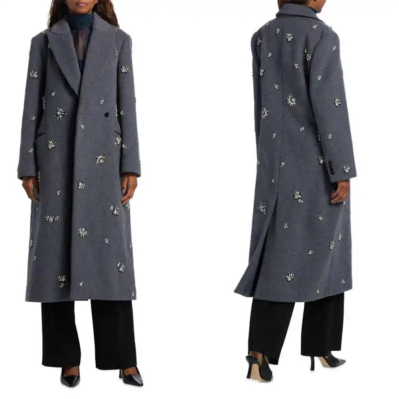 Elegant Women Wool Blends Long Coat Double Breasted Thick Overcoat Crystals Beaded Office Ladies Work Customized Blazer
Elegant Women Wool Blends Long Coat Double Breasted Thick Overcoat Crystals Beaded Office Ladies Work Customized Blazer