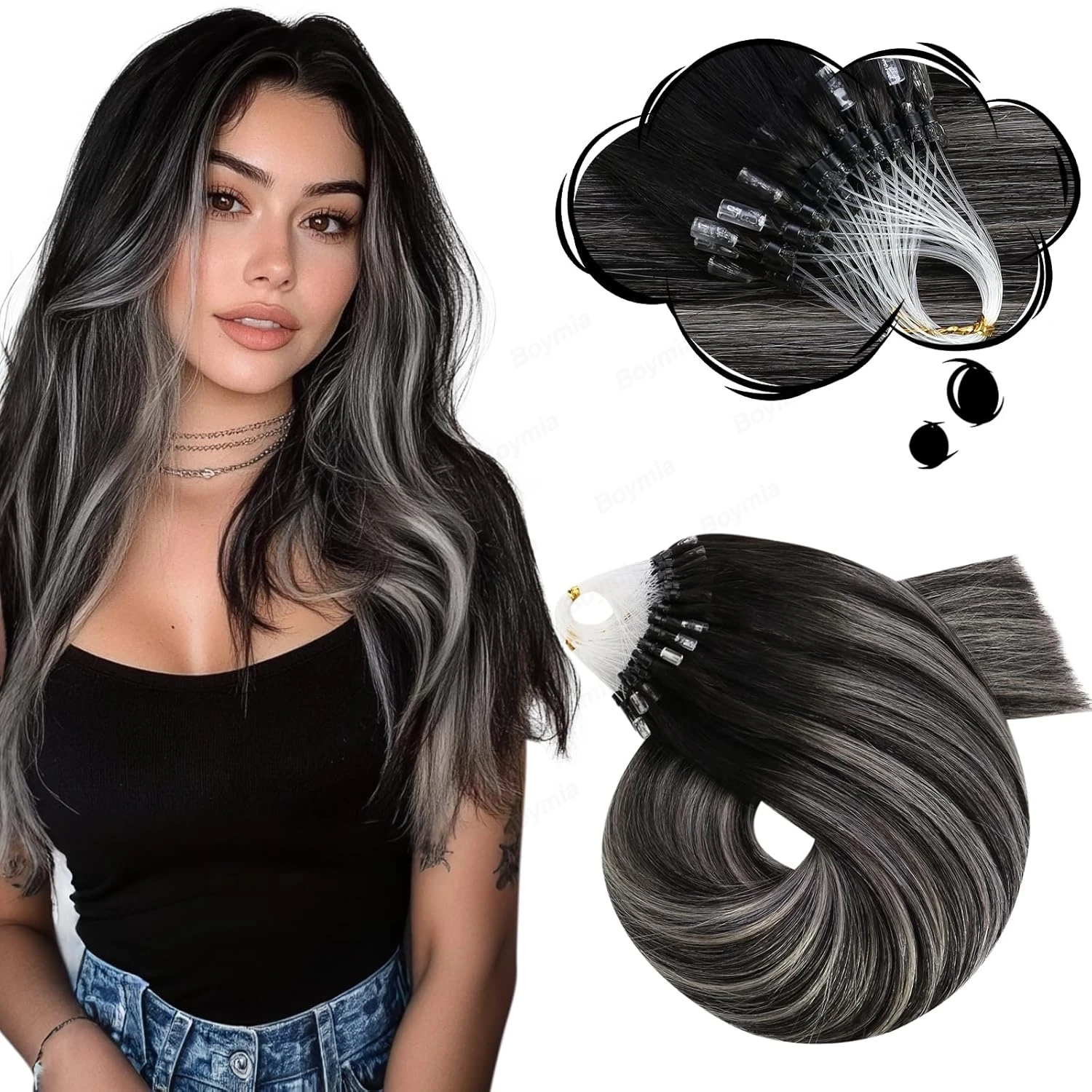 16" 20" Microlink Hair Extensions Human Hair Ombre Black Microbead Hair Extensions Daily Elegance Discrete Cold Fusion Link 30G
16" 20" Microlink Hair Extensions Human Hair Ombre Black Microbead Hair Extensions Daily Elegance Discrete Cold Fusion Link 30G