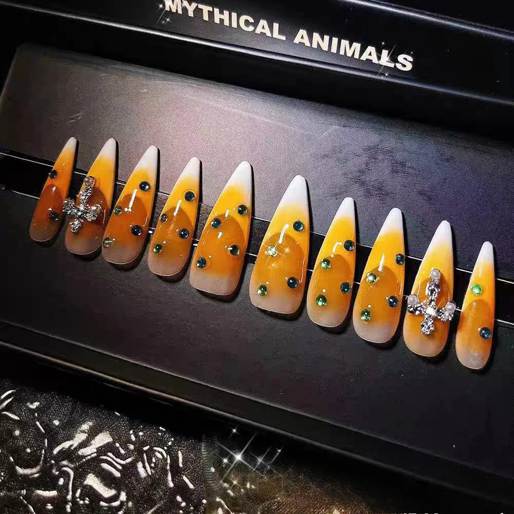 Pure Handmade Popular Juice Orange Gradual Change Medium Long Nail Diamond Burst Flash Manicure Hot Girl Light Luxury Advanced
Pure Handmade Popular Juice Orange Gradual Change Medium Long Nail Diamond Burst Flash Manicure Hot Girl Light Luxury Advanced