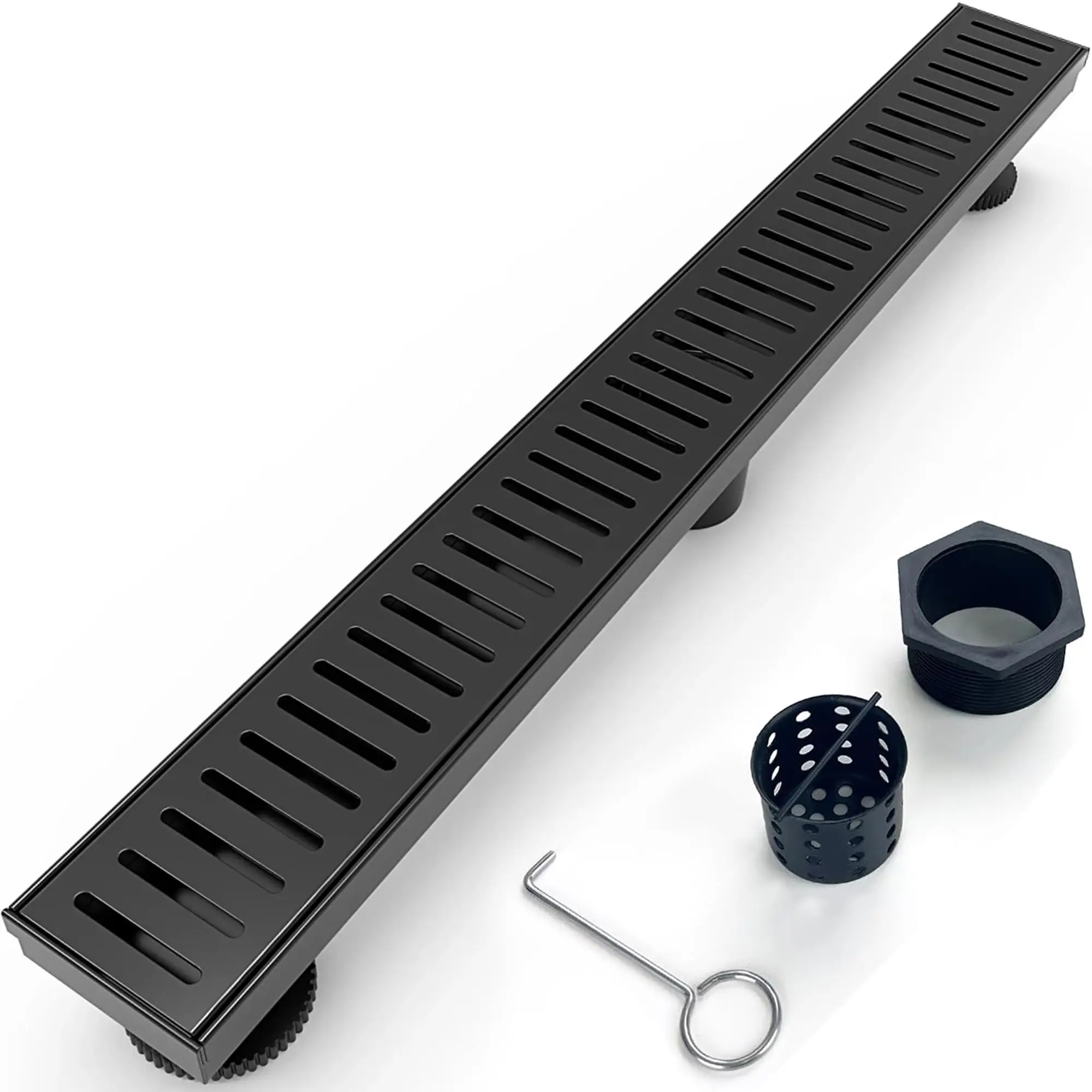 28 Inch Linear Floor Drain Matte Black 304 Stainless Steel With Hair Strainer Adjustable Feet
28 Inch Linear Floor Drain Matte Black 304 Stainless Steel With Hair Strainer Adjustable Feet