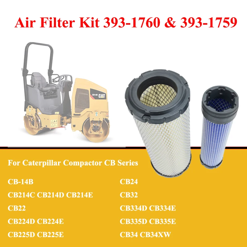 OE 393-1760 393-1759 3931760 3931759 Air Filter Kit - High-Flow for Caterpillar Compactor CB Series CB-14B CB214C CB22 CB224D
OE 393-1760 393-1759 3931760 3931759 Air Filter Kit - High-Flow for Caterpillar Compactor CB Series CB-14B CB214C CB22 CB224D