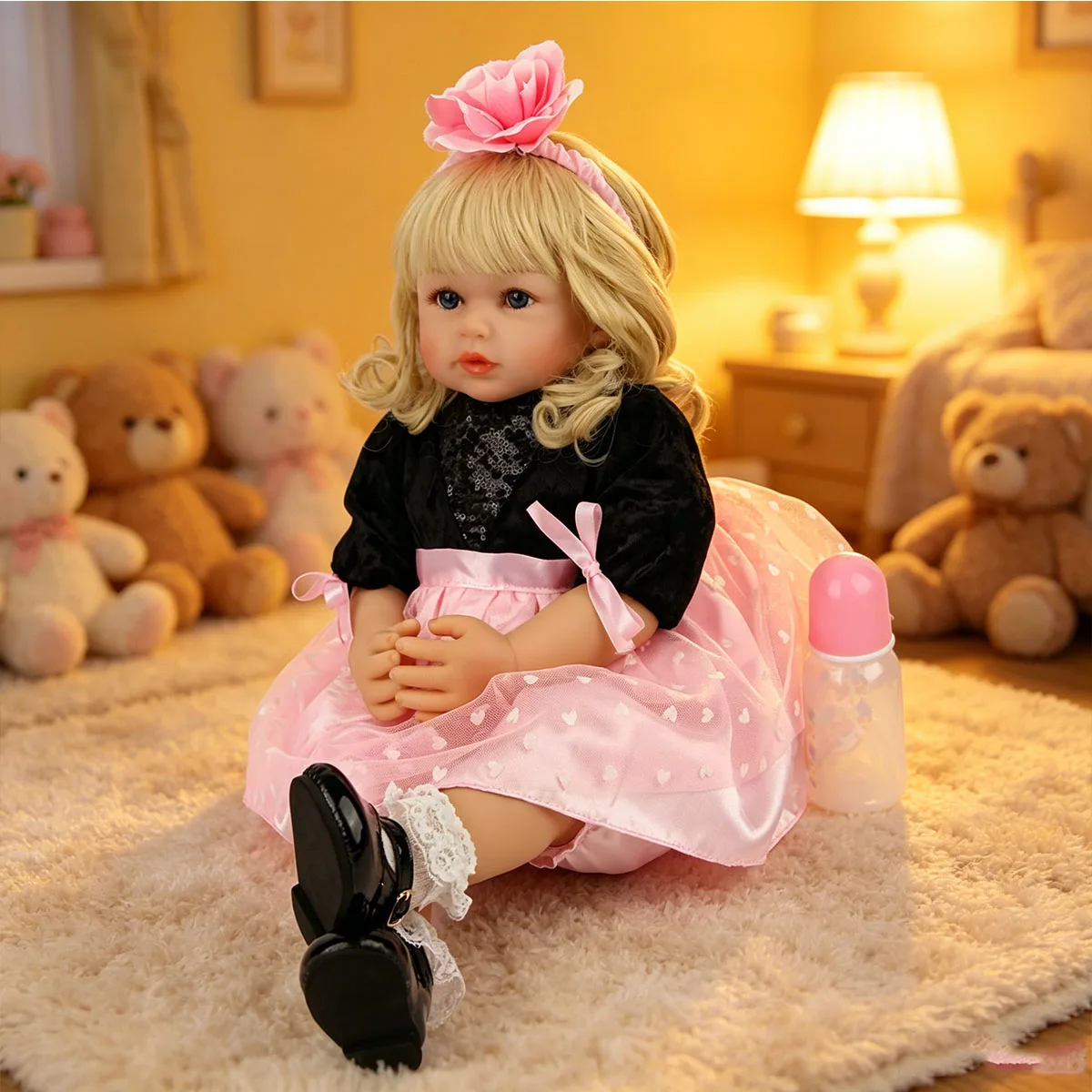 22 Inch Reborn Baby Doll Girl - Realistic Lifelike Toddler Doll in Black Lace & Pink Polka Dot Dress with Bottle, Soft Cloth Body, Handmade Reborn Doll for Kids Age 3+, Birthday Gift
22 Inch Reborn Baby Doll Girl - Realistic Lifelike Toddler Doll in Black Lace & Pink Polka Dot Dress with Bottle, Soft Cloth Body, Handmade Reborn Doll for Kids Age 3+, Birthday Gift