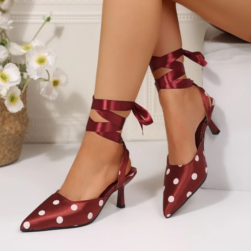 Polka Dot Satin Ankle Wrap Women Sandals Fashion Pointed Toe Singbacks Mules Shoes Elegant Wedding Party Ladies Dress Sandalias
Polka Dot Satin Ankle Wrap Women Sandals Fashion Pointed Toe Singbacks Mules Shoes Elegant Wedding Party Ladies Dress Sandalias