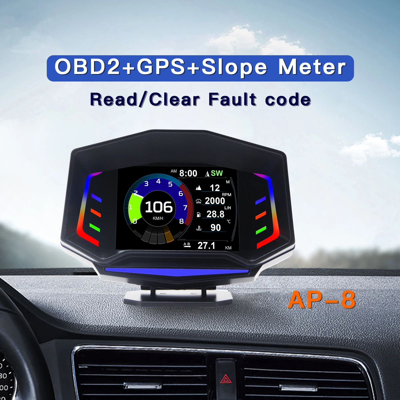 OBD2+GPS+Slope Meter Car HUD Head Up Display Digital Speedometer Smart Gauge Security Alarm RPM G-sensor Fit For Universal Cars
OBD2+GPS+Slope Meter Car HUD Head Up Display Digital Speedometer Smart Gauge Security Alarm RPM G-sensor Fit For Universal Cars