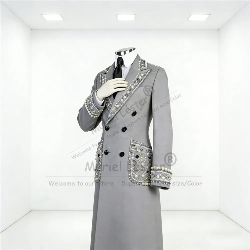 Exclusive Pearls Beading Suits Men Long Double Breasted Jacket Pants 2 Piece Set Groom Wedding Tuxedos Customized Costume Homme
Exclusive Pearls Beading Suits Men Long Double Breasted Jacket Pants 2 Piece Set Groom Wedding Tuxedos Customized Costume Homme