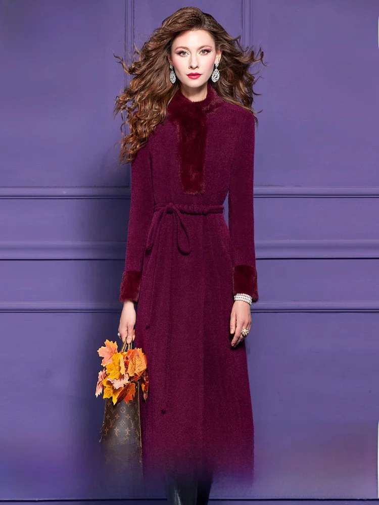 High Quality Thickened Purple Fluffy Outerwear Women's Spring Season Retro Slimming Lady's Mid-Length Coat Commute Style
High Quality Thickened Purple Fluffy Outerwear Women's Spring Season Retro Slimming Lady's Mid-Length Coat Commute Style