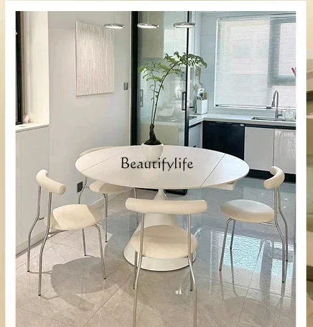 Waltz retractable round table rotating French retro cream style pure white rock slab dining table
Waltz retractable round table rotating French retro cream style pure white rock slab dining table