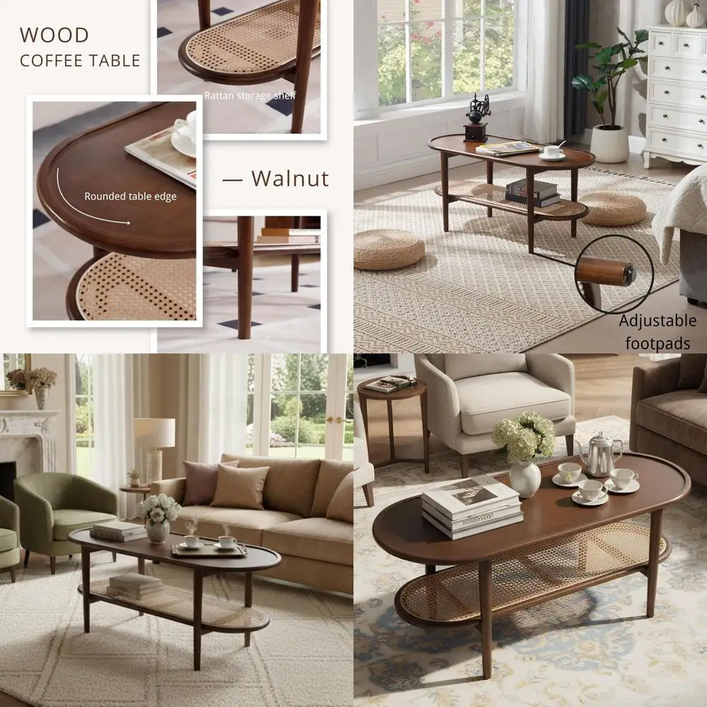 Oval 39.5 Walnut Coffee Table with Storage Shelf for Living Room, Entryway, or Bedroom - Ideal for Small Spaces
Oval 39.5 Walnut Coffee Table with Storage Shelf for Living Room, Entryway, or Bedroom - Ideal for Small Spaces
