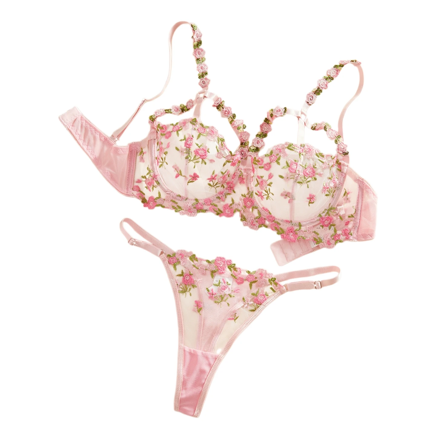 2-piece Sexy Lingerie Set Mesh Floral Embroidery French-style Spring Summer Sweet Underwire Push-Up Breathable Bra Set for Women
2-piece Sexy Lingerie Set Mesh Floral Embroidery French-style Spring Summer Sweet Underwire Push-Up Breathable Bra Set for Women