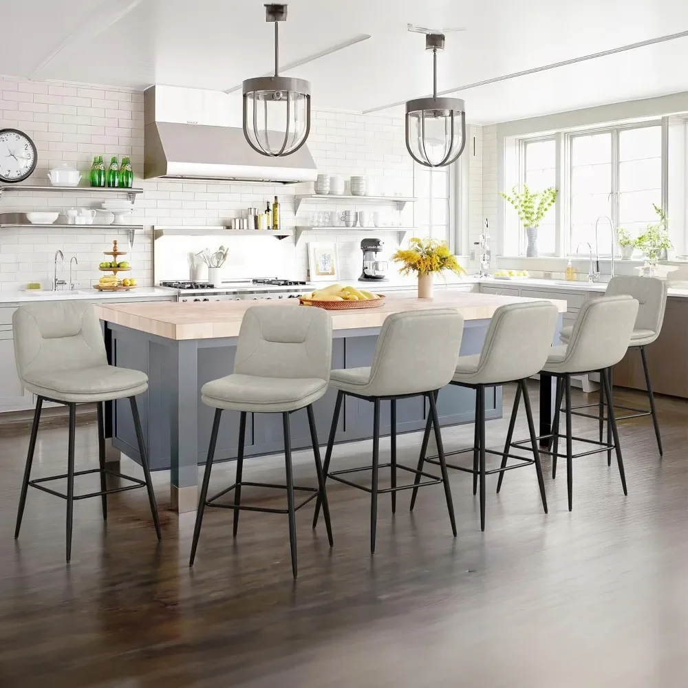 26 Inch Bar Stools Set of 6, Double-Layer Upholstered Counter Height Bar Stools for Kitchen Island, Faux Leather Barstools with
26 Inch Bar Stools Set of 6, Double-Layer Upholstered Counter Height Bar Stools for Kitchen Island, Faux Leather Barstools with
