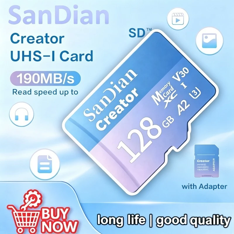 New Creator MicroTf SD XC CARD 128GB V30 A2 Memory Card 256GB 512GB Micro Tf SD Card Max 190Mb/s TF Card for drone GOPR
New Creator MicroTf SD XC CARD 128GB V30 A2 Memory Card 256GB 512GB Micro Tf SD Card Max 190Mb/s TF Card for drone GOPR