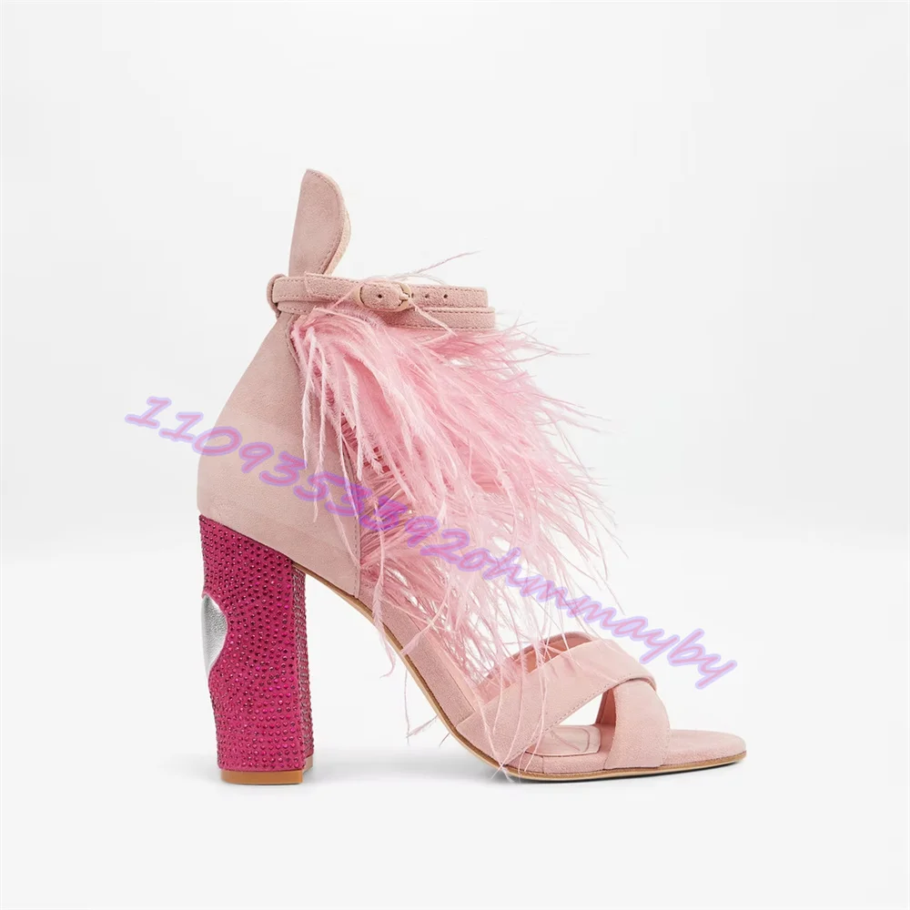 Pink Fluffy Rhinestone Open-Toe High Heels Women'S Elegant Suede Thick-Heeled Sandals Luxury Runway Show Party Evening Shoes 46
Pink Fluffy Rhinestone Open-Toe High Heels Women'S Elegant Suede Thick-Heeled Sandals Luxury Runway Show Party Evening Shoes 46