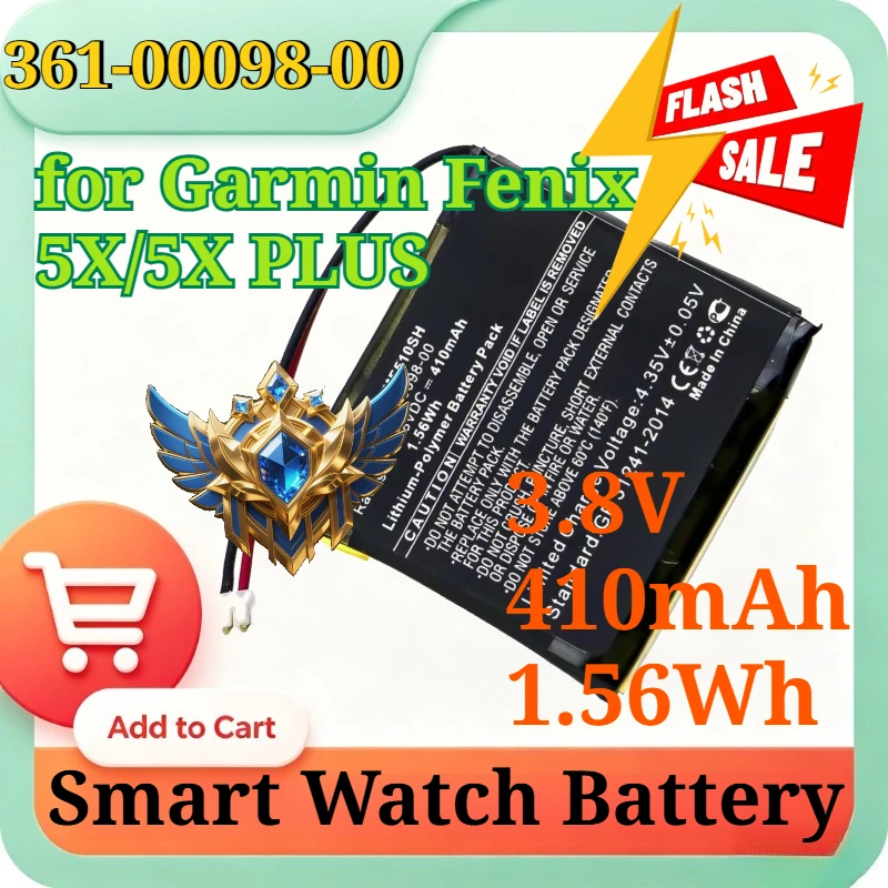 New 361-00098-00 3.8V 410mAh 1.56Wh Li-polymer Replacement Battery for Garmin Fenix 5X/5X PLUS Smart Watch Rechargeable Battery
New 361-00098-00 3.8V 410mAh 1.56Wh Li-polymer Replacement Battery for Garmin Fenix 5X/5X PLUS Smart Watch Rechargeable Battery