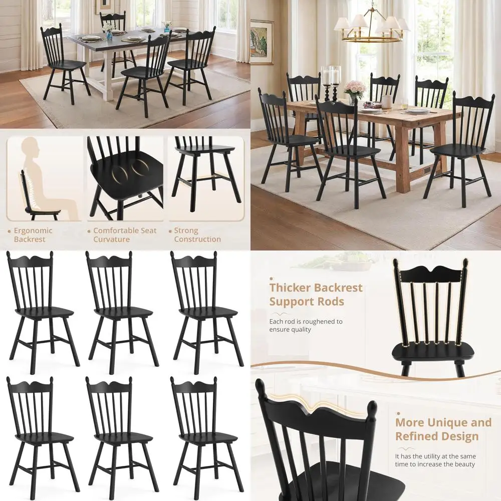 Black Dining Chairs Set o 6, Windsor Wooden Dining Chair with Thickened Backrest, Morden and Century Kitchen Chairs or Dining Ro
Black Dining Chairs Set o 6, Windsor Wooden Dining Chair with Thickened Backrest, Morden and Century Kitchen Chairs or Dining Ro