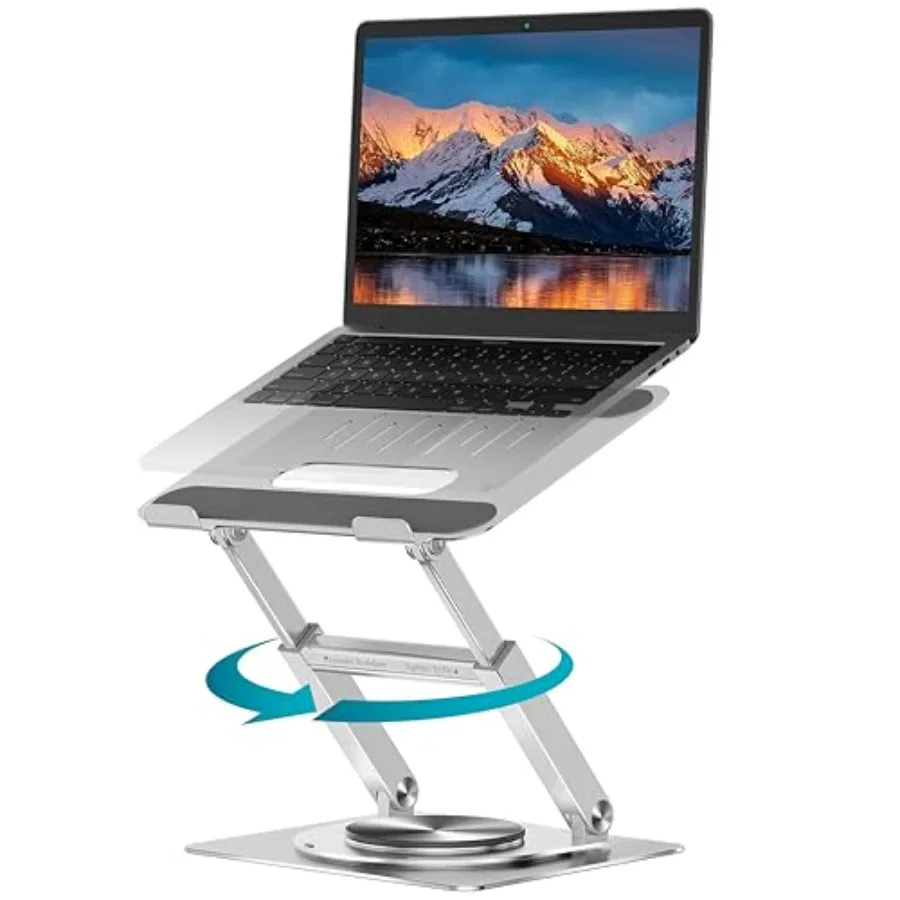 360 rotating ergonomic laptop stand for desk use, aluminum alloy, matte black, adjustable height up to 16 inches and swivel bas
360 rotating ergonomic laptop stand for desk use, aluminum alloy, matte black, adjustable height up to 16 inches and swivel bas