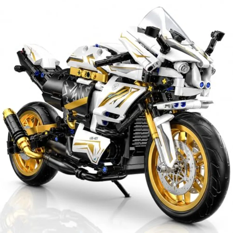 Motorcycle Building Blocks 1:10 White Gold Sport Bike Model Kit with Suspension Springs Disc Brakes Rubber Tires Chain Drive St
Motorcycle Building Blocks 1:10 White Gold Sport Bike Model Kit with Suspension Springs Disc Brakes Rubber Tires Chain Drive St