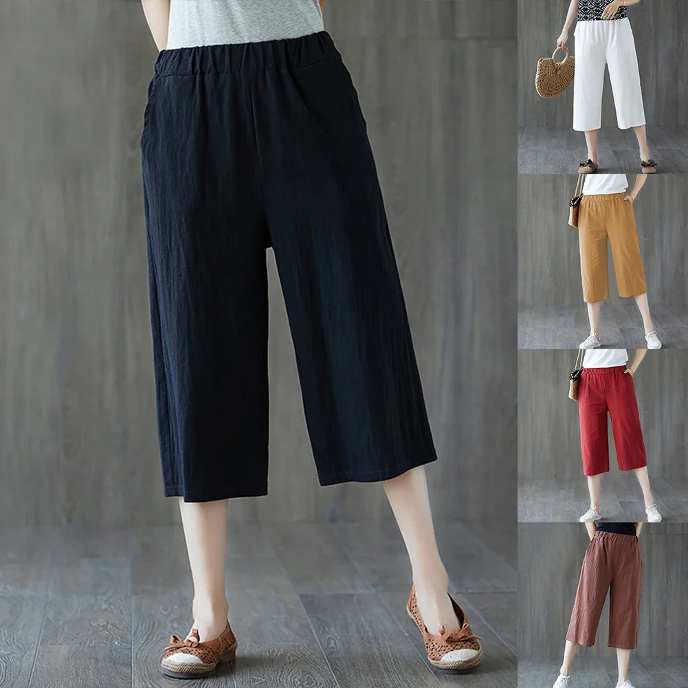 Women Cotton Linen High Waist Shorts Wide Leg Pockets Casual Cropped Trousers Casual Loose Cropped Trousers
Women Cotton Linen High Waist Shorts Wide Leg Pockets Casual Cropped Trousers Casual Loose Cropped Trousers