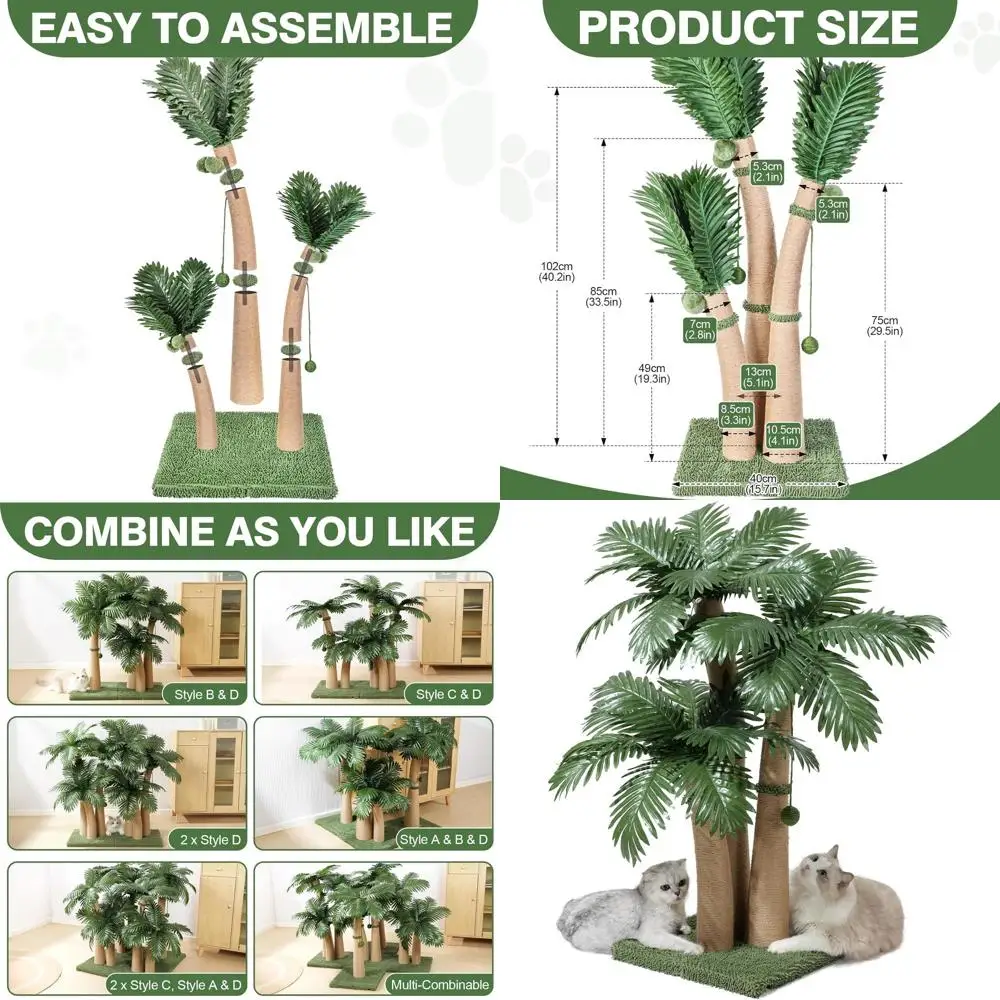 40'' Tall Cat Scratching Post Cat Tree, 3 Curved Design Palm Tree Cat Scratching Post with 8 Interactive Balls, Natural Sisal Ro
40'' Tall Cat Scratching Post Cat Tree, 3 Curved Design Palm Tree Cat Scratching Post with 8 Interactive Balls, Natural Sisal Ro