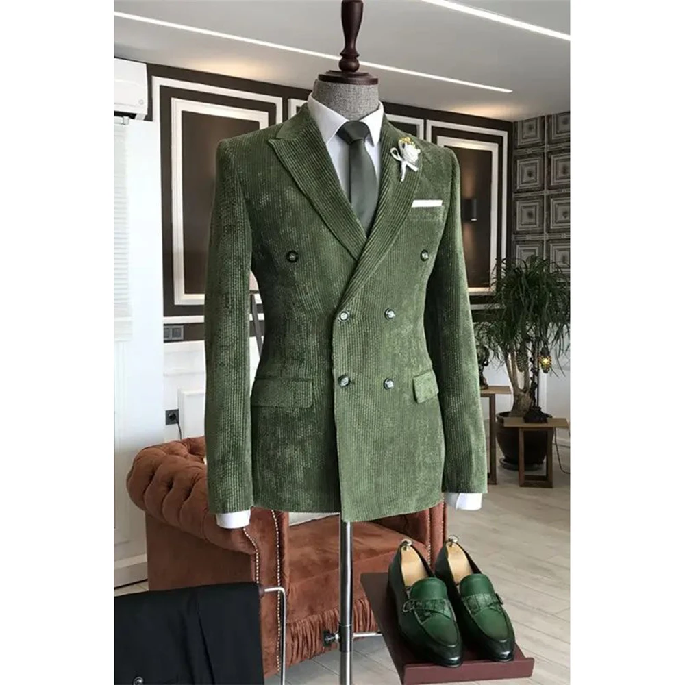 Fashion Green Velvet Men's Suits Double Breasted 2 Pieces Jacket Pants Blazers Sets Slim Fit Banquet Business Male Clothing
Fashion Green Velvet Men's Suits Double Breasted 2 Pieces Jacket Pants Blazers Sets Slim Fit Banquet Business Male Clothing
