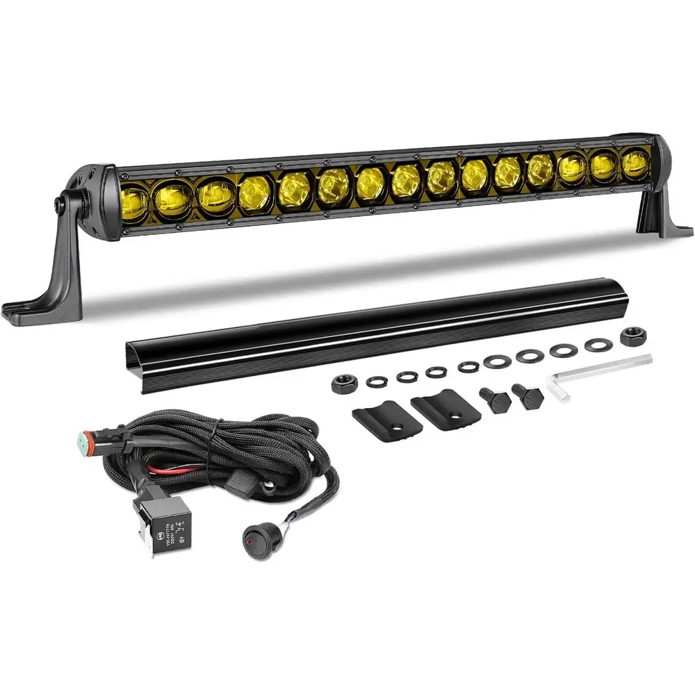 20 Amber LED Light Bar 105W Slim Single Row Kit with Wiring Harness for Road Driving, Suitable for Bumper Grill Lights on Trucks
20 Amber LED Light Bar 105W Slim Single Row Kit with Wiring Harness for Road Driving, Suitable for Bumper Grill Lights on Trucks