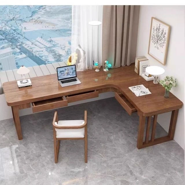 Solid wood corner desk with drawers simple wall corner study table living room home double long table workbench
Solid wood corner desk with drawers simple wall corner study table living room home double long table workbench
