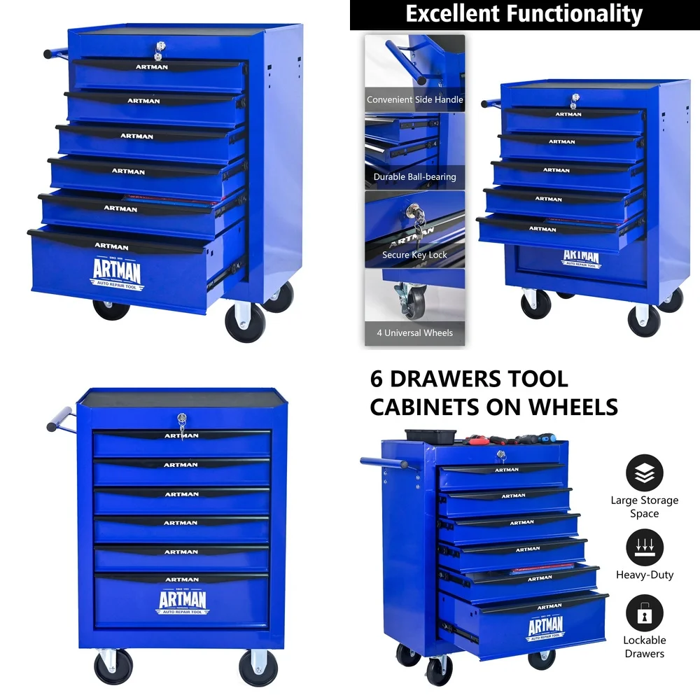 Ящик для инструментов, сверхмощный 20-дюймовый 6-ящик, стальной вращающийся шкаф для инструментов, ящик для хранения, органайзер для мастерской и использования в гараже
Ящик для инструментов, сверхмощный 20-дюймовый 6-ящик, стальной вращающийся шкаф для инструментов, ящик для хранения, органайзер для мастерской и использования в гараже