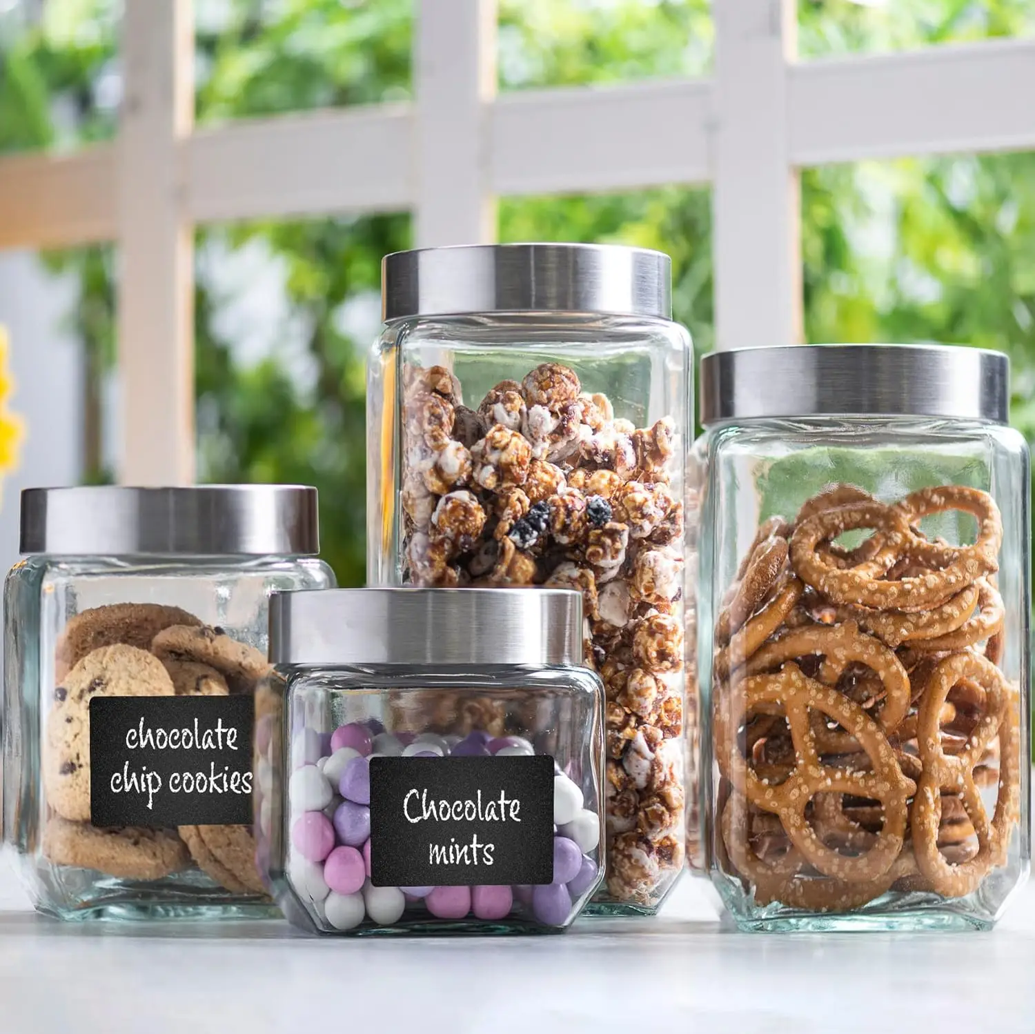 4pc Square Glass Cookie Jars with Airtight Lids + Marker & Labels, Canister Sets for Kitchen Counter or Bathroom - Food Stora
4pc Square Glass Cookie Jars with Airtight Lids + Marker & Labels, Canister Sets for Kitchen Counter or Bathroom - Food Stora