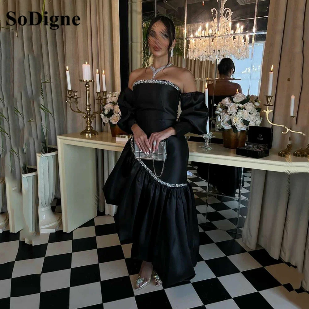 SoDigne Black Puff Sleeves Prom Dress Off Shoulder Evening Dresses Pleat Arabic Symmetry Formal Party Gowns Simple Vestidos
SoDigne Black Puff Sleeves Prom Dress Off Shoulder Evening Dresses Pleat Arabic Symmetry Formal Party Gowns Simple Vestidos