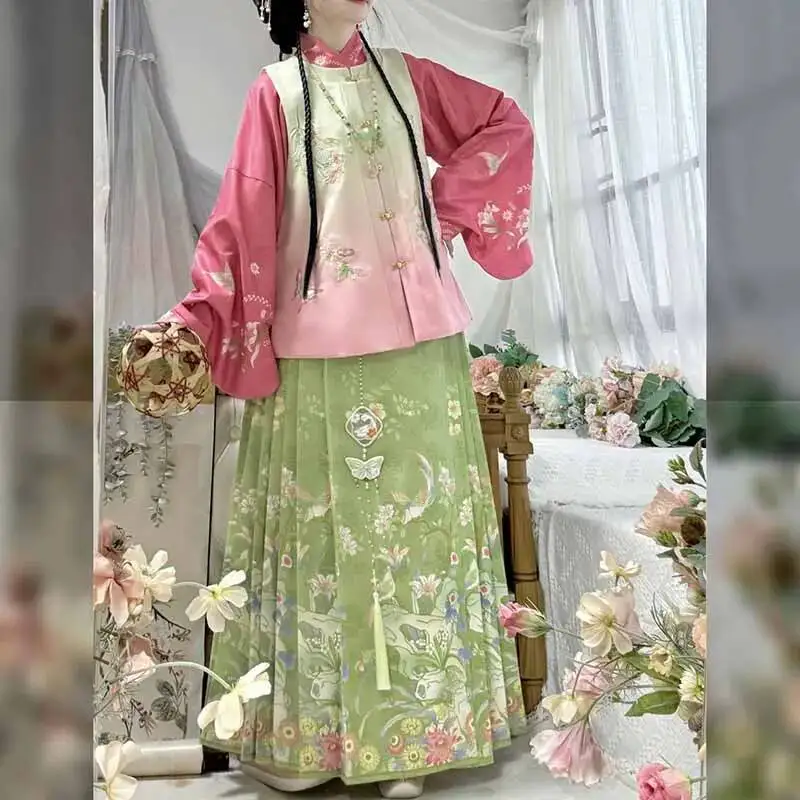Large Size 10XL Hanfu For Women 140kg Ancient Chinese Vintage Ming Dynasty Pink Coat with Green Horse Face Skirt 3pcs Suits
Large Size 10XL Hanfu For Women 140kg Ancient Chinese Vintage Ming Dynasty Pink Coat with Green Horse Face Skirt 3pcs Suits